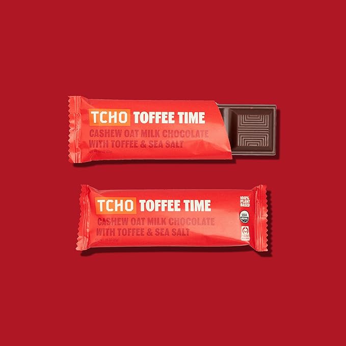 TCHO Toffee Time Chocolate Bars - 100% Plant-Based Organic Cashew Oat Milk Chocolate - Vegan, Soy-Free, Gluten-Free, Individually Wrapped Pure Cacao Bars - Sweet & Salty in Every Bite (18-Pack)