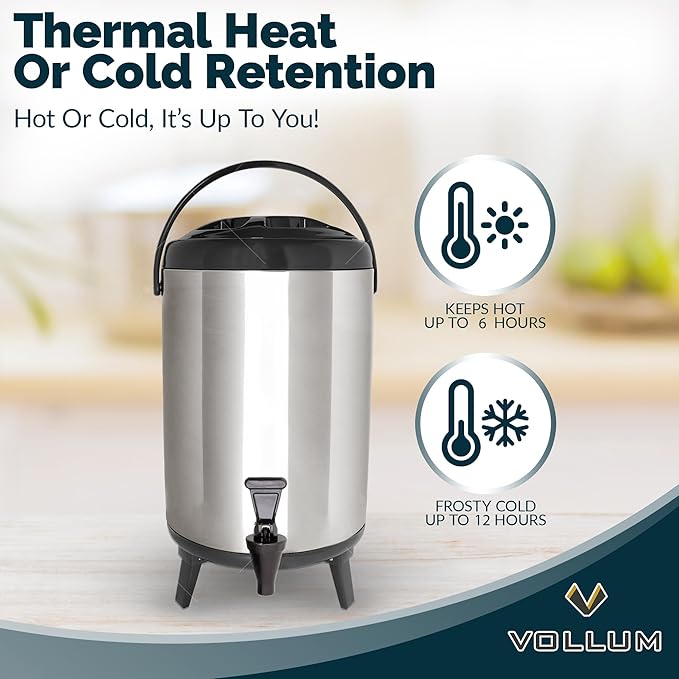 Stainless Steel Insulated Beverage Dispenser – Insulated Thermal Hot and Cold Coffee Carafe – 12 Liter Drink Dispenser with Spigot for Hot Water, Tea & Coffee, Cold Milk, Juice & More BLACK