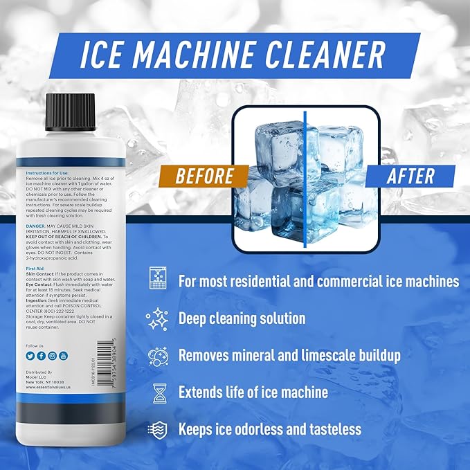 Essential Values Ice Machine Cleaner and Descaler 16 fl oz - Ice Maker Cleaner and Descaler - Compatible with All Major Brands (Scotsman, KitchenAid, Affresh, Opal, Manitowoc)