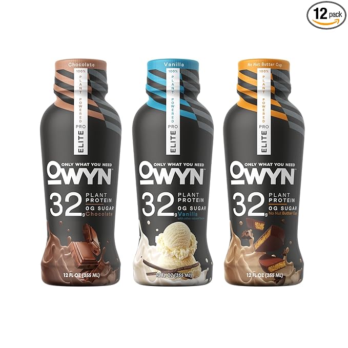 OWYN Pro Elite Protein Shake Variety Pack, 32g Protein, 0g Sugar, High Protein, Dairy Free, Gluten Free, Plant Based Protein Shake, 12 Count