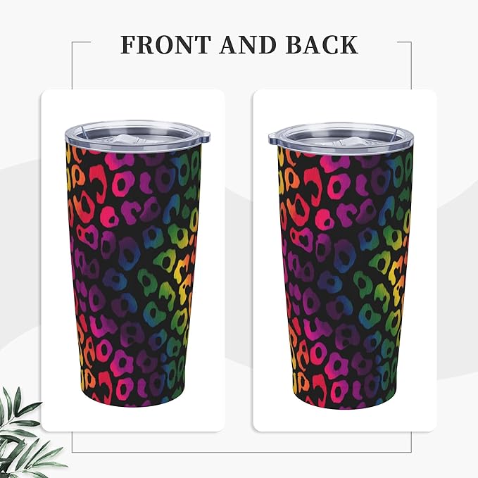 Leopard Print Tumbler with Lid and Straw 20oz Coffee Tumblers Leakproof Stainless Steel Travel Mug Vacuum Insulated Cup for Iced and Hot
