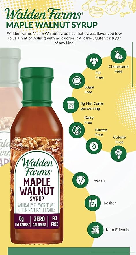 Walden Farms Maple Walnut Syrup – Perfect for Pancakes, Waffles, Desserts – Zero Calorie, Sugar-Free, Low Carb, Keto-Friendly, Gluten-Free, Vegan – 6-Pack, 12 oz Bottles