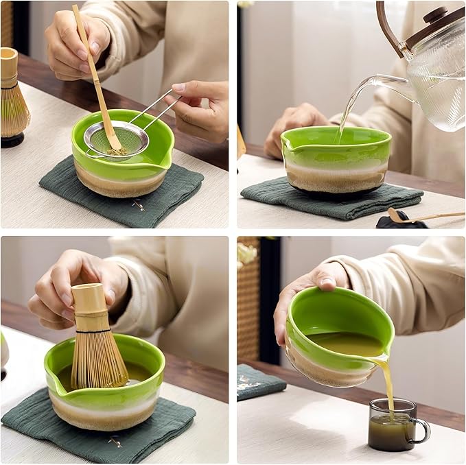 Matcha Whisk Set Ceramic Matcha Set Includes Matcha Bowl Matcha Whisk and Holder, Bamboo Scoop, Sifter, 5 Pcs Matcha Kit for Matcha Lovers