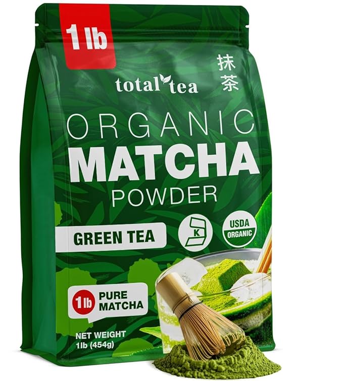 Organic Matcha Green Tea Powder (1lb) – Certified USDA Organic Powder for Matcha Latte, Tea, and Smoothies – Kosher, Non-Gmo, Antioxidant Rich Fruit Tea by Total Tea