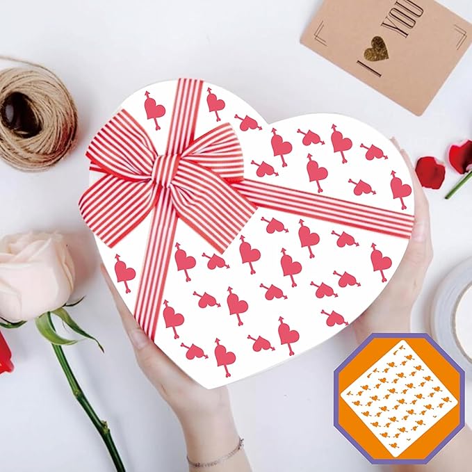 16 Pcs 5.5x5.5in Cookie Stencil Baking Stencils for Royal Icing Cookies, Airbrush Cookies; Sugar Cookie Stencils,Craft Painting Stencil, Stencil Genie Stencils (Heart), White