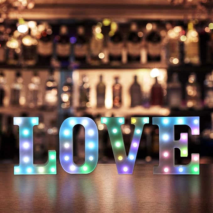 Foaky Colorful LED Letter Lights with Remote,Marquee Light Up Letters Sign for Night Light Wedding/Birthday Party Battery Powered Christmas Lamp Home Bar Decoration(H)