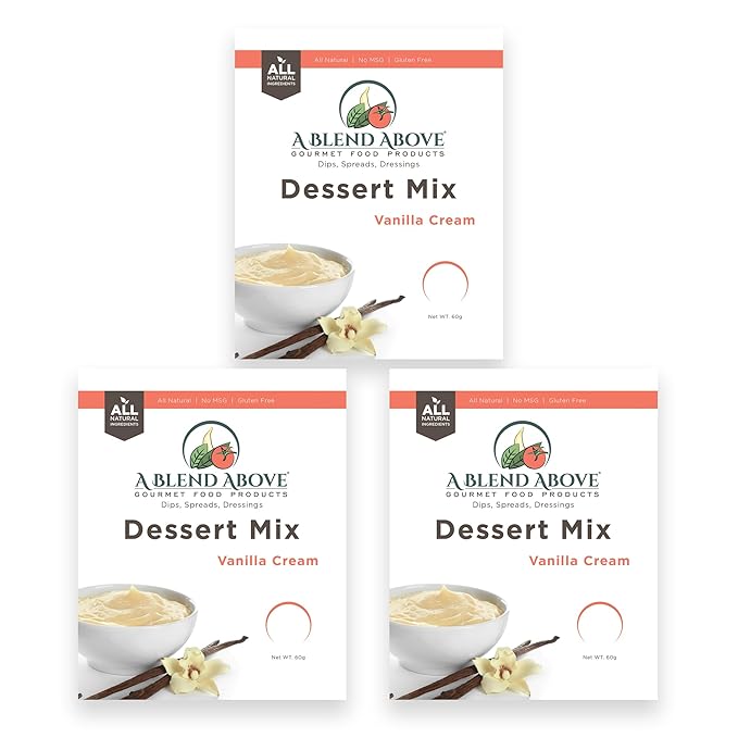 A Blend Above Vanilla Cream Cheesecake Mix - No-Bake Desserts, All Natural, Vegan, Gluten Free, No MSG - Instant Dessert Mix, Fruit Dip, Bagel Topping, Frosting, Cheesecake Filling - Makes 16 Oz (Pack of 3)