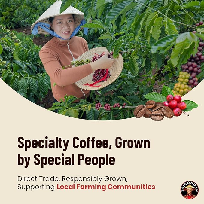 Vietnamese Coffee Beans - Saigondan Joyful | Medium Roast | 100% Arabica Bourbon | Single Origin | Roasted in Small Batches | Direct Trade | Notes of Orange Blossoms | No Preservatives | 12 Oz