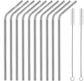 Set of 10 Stainless Steel Straws, HuaQi Bent Reusable Drinking Straws 10.5'' Long 0.24‘’ Dia for 30 oz Tumbler and 20 oz Tumbler, 2 Cleaning Brush Included (10 Bent Staw + 2 Brushes）
