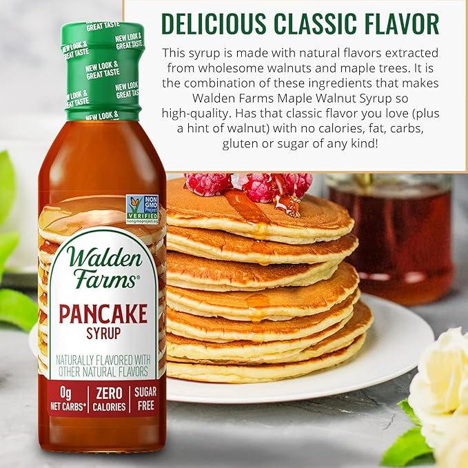 Walden Farms Pancake Syrup – Perfect for Pancakes, Waffles, Desserts – Zero Calorie, Sugar-Free, Low Carb, Keto-Friendly, Gluten-Free, Vegan – 12 oz Bottle