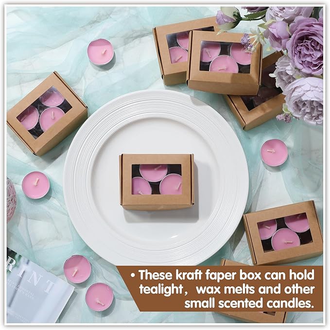 Zonon 30 Pcs Soap Boxes for Homemade Packaging, Mini Kraft Treat Boxes with Window for Bakery Candy Soap Making Gift Packaging(3.7 x 2.6 x 1.37 Inch,Brown)