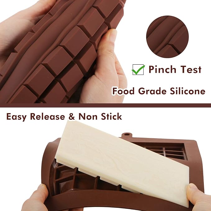 Webake Chocolate Bar Mold Silicone Break-Apart Candy Bar Molds 2 Pack for 4 Ounce Chocolate Chunk Protein Energy Bar Jumbo Chocolate Candy Bar, Easy Release Candy Molds Baking Pan