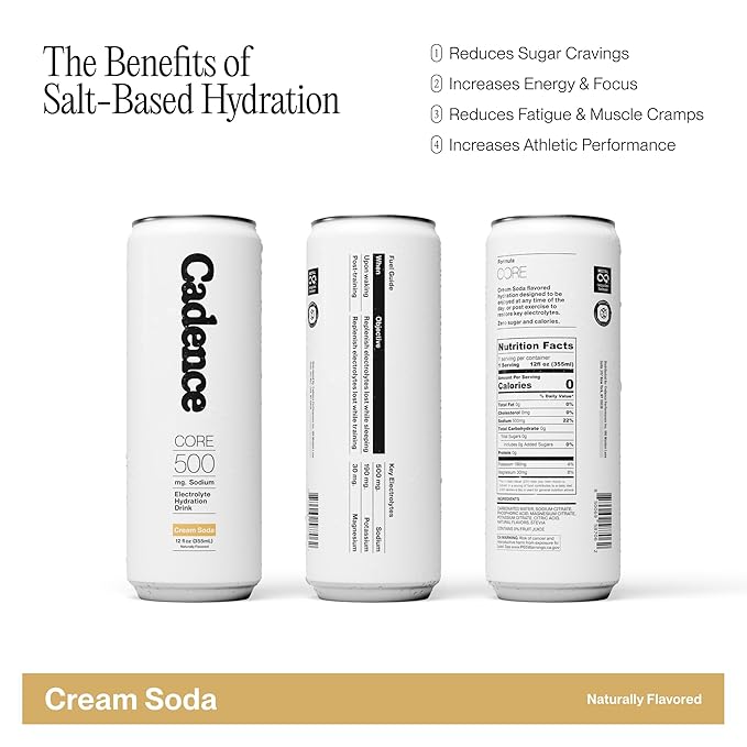 Cadence Electrolyte Drink - Cream Soda Flavor, 355ml x 12 | Science-Backed Hydration | Zero Sugar, Zero Caffeine | Vegan, Keto & Paleo Friendly | Sodium, Potassium & Magnesium for Performance & Recovery
