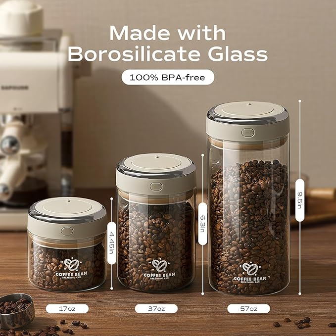Coffee Canister with Premium Glass - Airtight Coffee Container with One-Way CO2 Valve and Freshness Tracker, Perfect for Coffee Bean Storage, 17oz/500ml