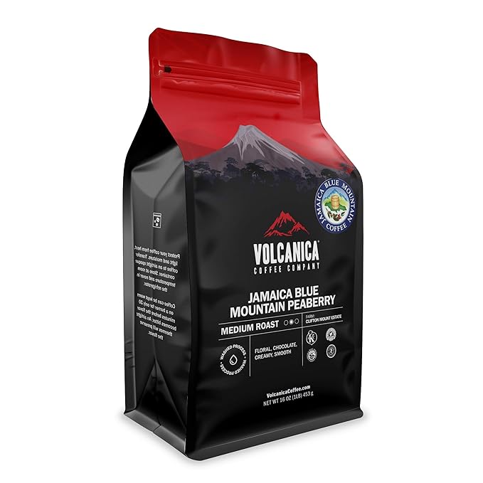 Jamaica Blue Mountain Peaberry Coffee, 100% Pure, Ground, Medium Roast, Fresh Roasted, 16-ounce