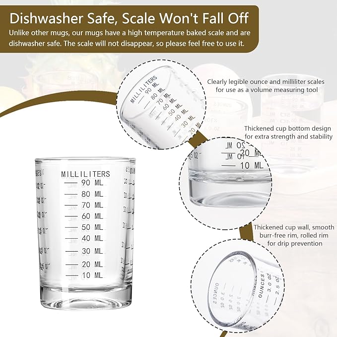 2 Pack Shot Glass Measuring Cup Set,3 oz/90ML Liquid Heavy High Espresso Glass Cup,Dishwasher Safe,Measurement of Dry and Liquid Ingredients(Black)