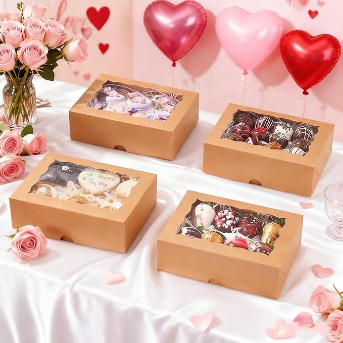 8PCS Brown Bakery Boxes with Window, 8x6x2.5 Inch Gift-Ready Pastry Box for Chocolate Strawberries, Macarons, Donuts, Truffles, Ores, Cookies, Donuts, Perfect for Different Holiday Celebrate