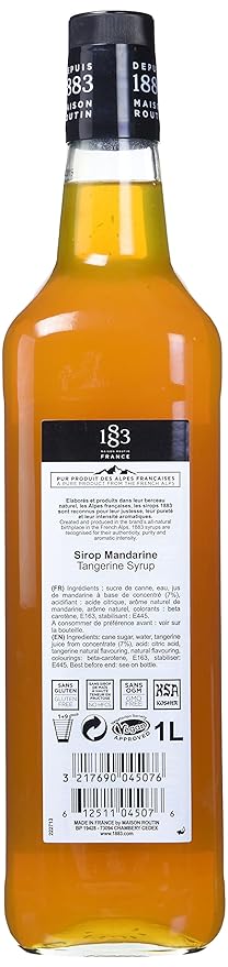 1883 Tangerine for Drinks, Made in France, 1 Liter Glass Bottle