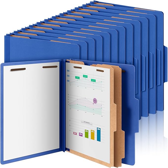 60 Pcs Classification Folders Letter Size, 2 Divider Pressboard File Folders with 3. 5 Inch Expansion, 2 Prongs Fastener, Heavy Duty Office File Organizers for Teachers, Medical (Dark Blue)