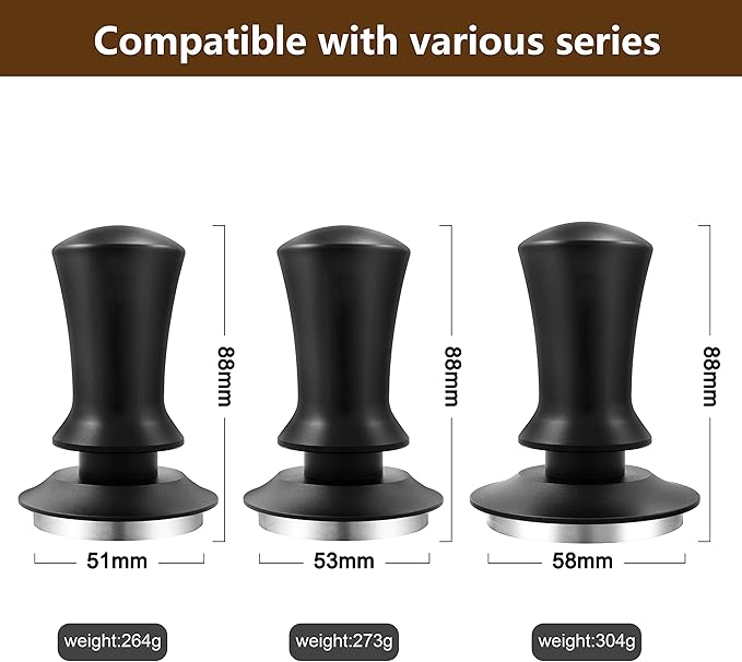 K COOL Espresso Hand Tamper, Premium Barista Coffee Tamper with Calibrated Spring, 100% Flat Stainless Steel Base Tamper for Breville Series 54mm Portafilter Basket (53mm, Black)