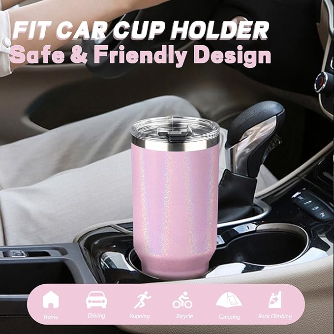 40 oz Tumbler with Lids and Straws, Stainless Steel Insulated Coffee Tumbler, Double Wall Vacuum Insulated Travel Mug Cup, Leakproof Thermal Coffee Cup for Hot and Cold Drinks (Glitter Pink)