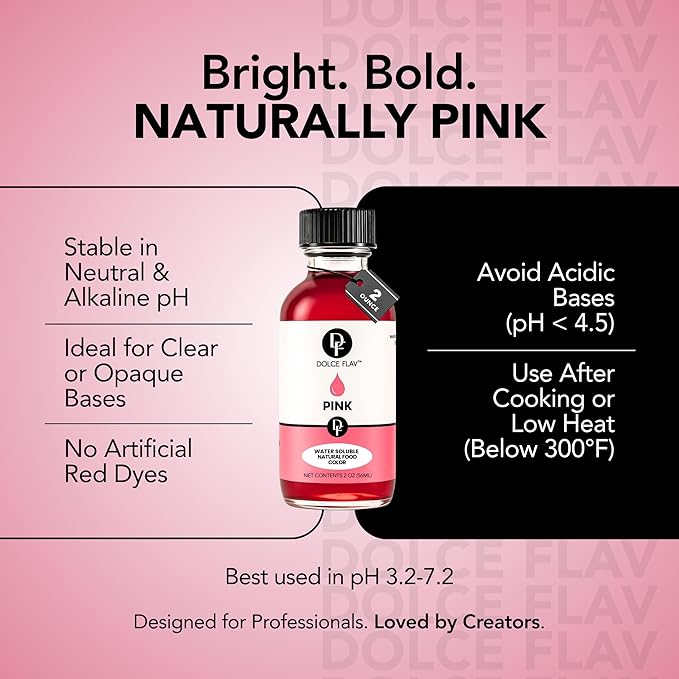 Dolce Flav Natural Pink Food Coloring – 2 oz Plant-Based Color from Beetroot with Graduated Dropper | Water-Soluble Liquid Dye for Baking, Frostings & Drinks | Kosher | Made in USA