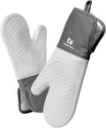 Kitchen Mama UltraShield Silicone Oven Mitts Heat Resistant – Non-Slip, Stain-Resistant, Silicone Cooking Mitts & Pot Holders for Baking, Grilling, Heat Resistant Cooking Gloves (Metal Gray)