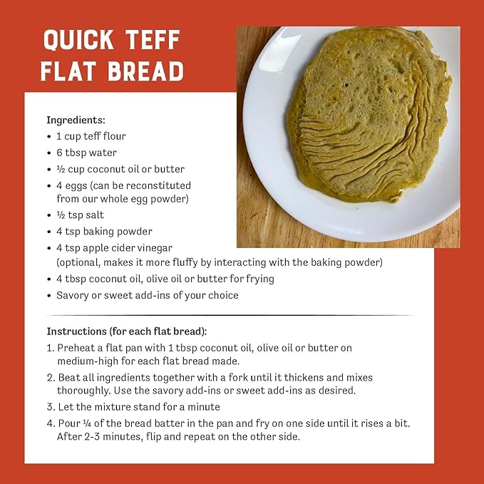 Judee's Ivory Teff Flour 2 lb - Non-GMO, Vegan, Made in USA - Resistant Starch - Great for Making Quick Teff Bread, Injera, Muffins, Pancakes, and Cookies - Gluten-Free and Nut-Free