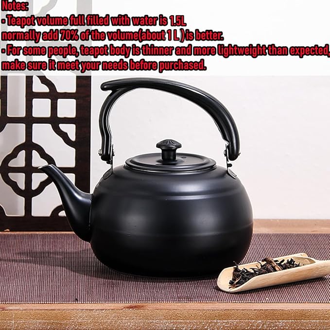 50 oz/1500ml Stainless Steel Steeping Teapot with Infuser for Loose Leaf Tea, Metal Tea Steeper Pot Coffee Water Kettle for Stovetop, Tea Maker for Hotels, Restaurant, Home, Kitchen, Black