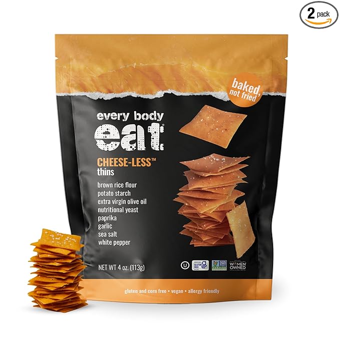 Every Body Eat Snack Thins, Allergen Friendly, Vegan, Gluten Free and Dairy Free (2 Count, Cheese-Less)