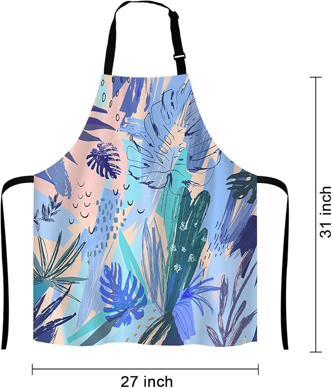 Watercolor Tropical Flower Bib Apron with Adjustable Neck for Men Women,Suitable for Home Kitchen Cooking Waitress Chef Grill Bistro Baking BBQ Apron