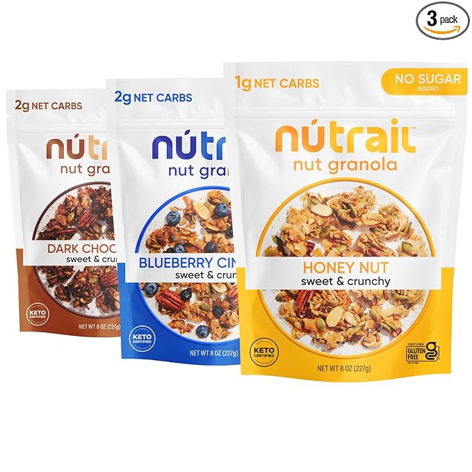 NuTrail Nut Granola Cereal, Variety Pack, No Sugar Added, Keto, Low Carb, Gluten Free, Grain Free, Healthy Breakfast 8 oz. 3 Count