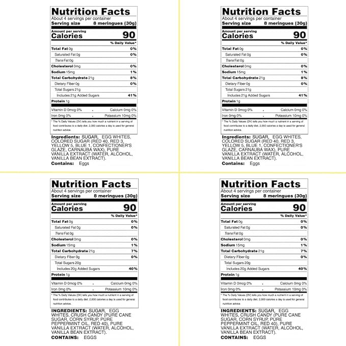 4 Pack Krunchy Melts Original Meringue Cookies | Holiday Season 4-Pack | 2 Holiday Vanilla, 2 Peppermint Crush | Only 80-90 Calories Per Serving | Low Fat/Fat Free, Gluten Free, Dairy Free (4 Oz)