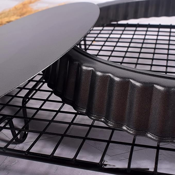 Fluted Tart Pan with Removable Bottom, Carbon Steel Round Tart Pan, Deep Baking Dish Pie Plate for Cakes Pies ([Thickened] 10-inch live bottom pie plate)
