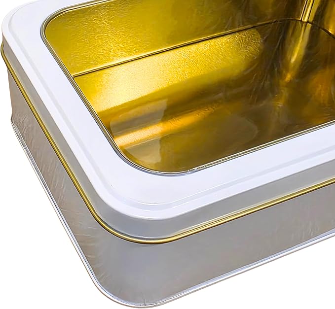 Pack of 2 Pearl White Rectangular Tin Container With Clear Lid, Multipurpose Tin Box, Festive Tin Box for Gift Giving, Cookies, Stationery & More - 7.25 x 5.25 x 2.25 Inches