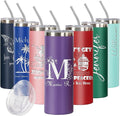 Personalized Skinny Tumbler Gift by iProductsUS. Stainless Steel with Spill-Proof Slider Lid and Straw - Customized Vacuum Insulated Holaday Mug. Several Designs and 10 Colors 20oz (Light Purple)