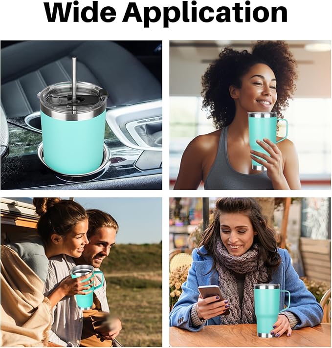 20 oz Tumbler with Handle, Stainless Steel Insulated Tumbler with Lid and Straw, Double Wall Vacuum Coffee Mug Tumbler, Insulated Coffee Thermal Cup for Cold and Hot (Mint Green)