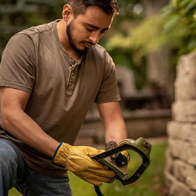 DULFINE Leather Work Gloves for Men & Women, Reinforced Durable Gardening Gloves,Cowhide Work Gloves,Puncture & Cut Resistant