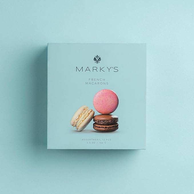 MARKY’S French Almond Macarons Gift Box – 12 Assorted Gourmet Macarons – Variety of Imported Flavors – Authentic French Cookies – Gift Basket for Holidays
