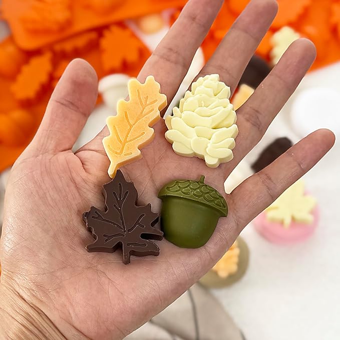 3Pack Fall Chocolate Mold Thanksgiving Silicone Candy Molds Halloween Autumn Harvest Festival Baking Mold Chestnuts, Pine Cones, Maple Leaves Acorn Shape Cake Molds for Cake Cupcake Toppers