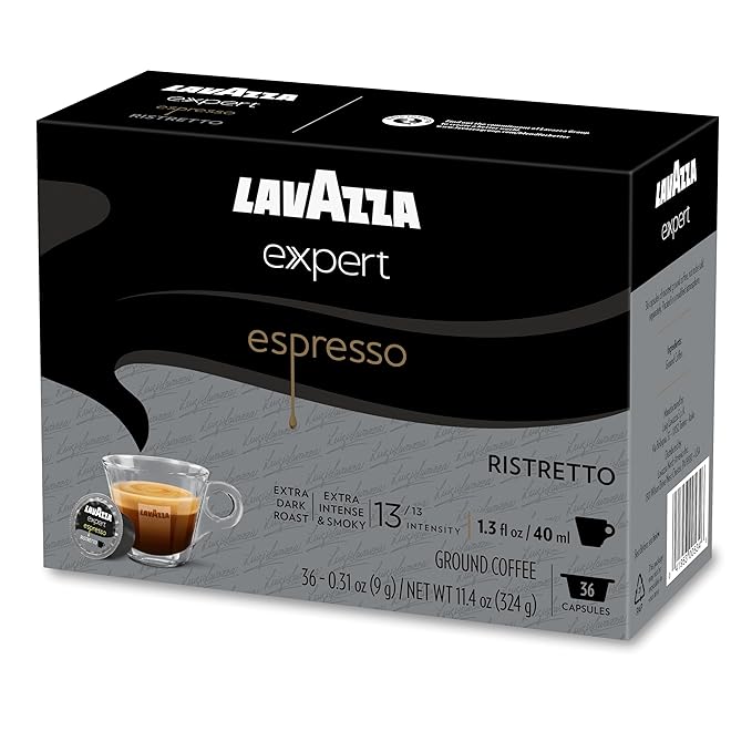 Lavazza Expert Espresso Ristretto Capsules, Extra Dark Roast, Arabica and Robusta Blend, Compatible with Lavazza Classy Machines (36 Capsules) (Pack of 2)