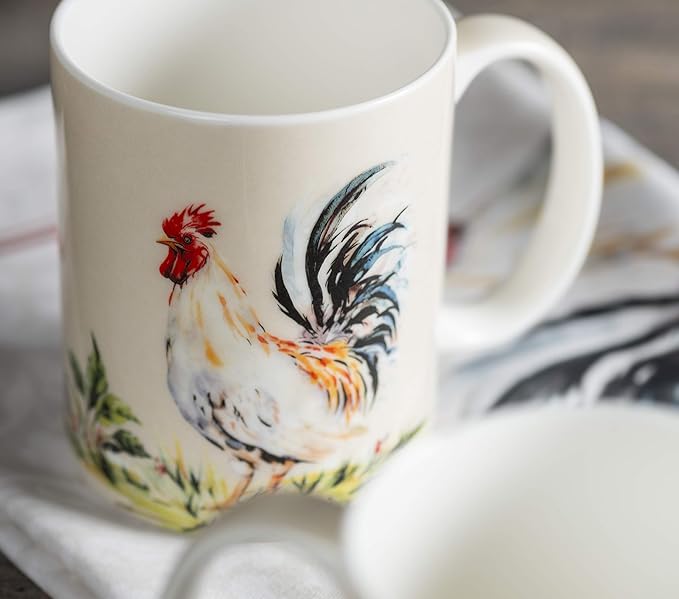 Maison d' Hermine Coffee Mug with Handles Fine Bone China Mugs Pack of Two Tea Cups for Hot Beverages Cappuccino Latte Home Restaurant Office Perfect for Gift (Campagne, 15 Ounce)