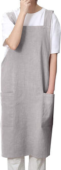 Soft Cotton Linen Apron for Women - Non-tie Cross Back Apron with Pockets, Great for Florist and Kitchen