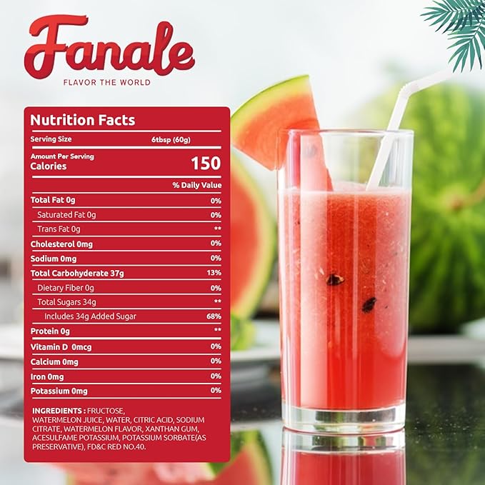 Fanale Premium Flavoring Concentrated Syrup for Bubble Tea 11 lb | Watermelon Flavor Syrup | for Boba Tea, Smoothies, Slushes, Desserts | 11lb | Pack of 4 | SRP130-CS