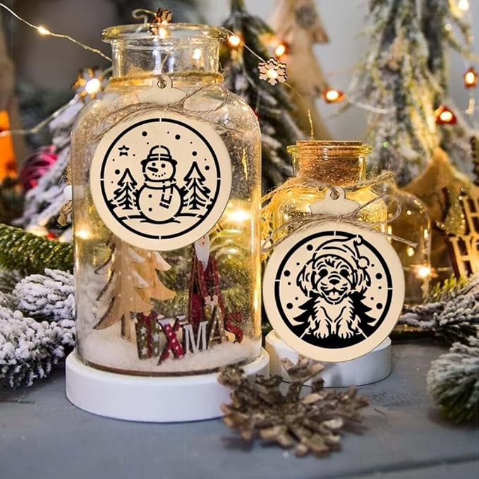 Small Christmas Stencils for Painting on Wood 3” Christmas Stencil for Crafts Reusable Snowman Santa Believe Holiday Draw Templates for Christmas Tree Canvas Window Decor(XMS Mini Stencil 01)