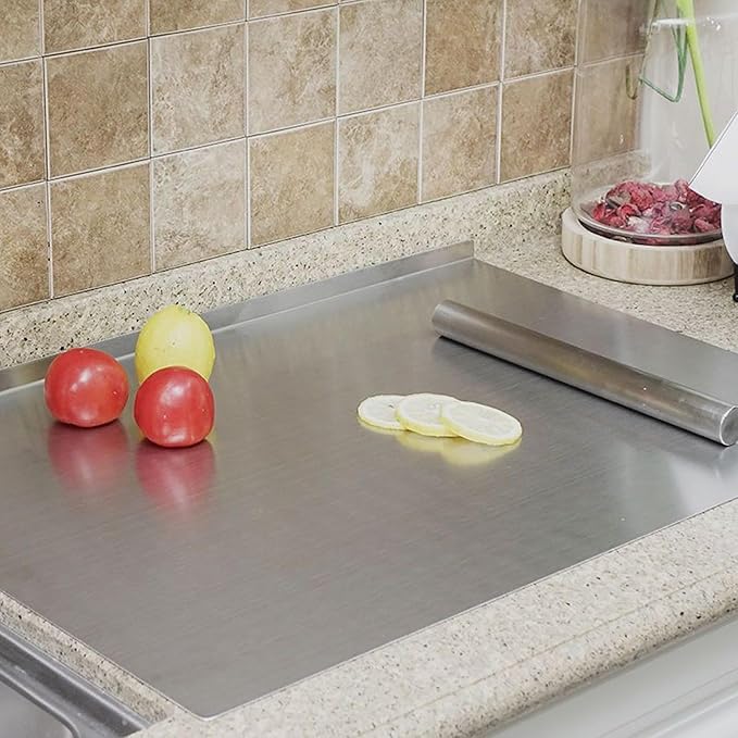 Stainless Steel Cutting Boards with Lip for Kitchen,Chopping Boards for Countertop,Large Metal Cutting Board over Sink Suitable for Meat, Fruits,Vegetables,Bread,Cake,Pasta,Noodle,Pizza(19.7"*15.7")