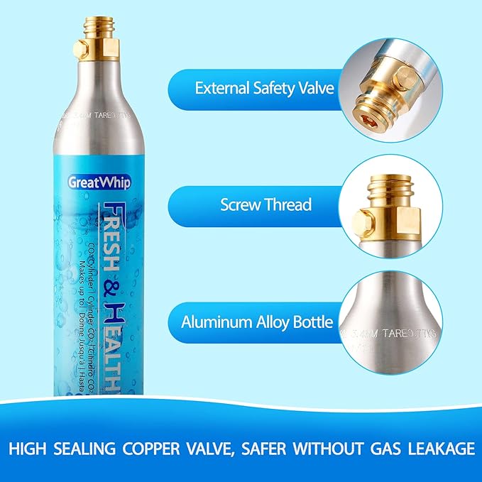 GreatWhip 60L CO2 Cylinder For Sodastream, Exchange Carbonator Compatible With SodaMaker Appliance, Threaded Cylinders, Set of 4