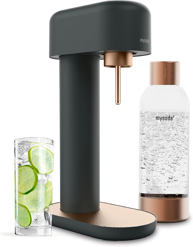 Mysoda Ruby 2 Sparkling Water Maker - Soda Streaming Machine Silent Carbonated Water Machine Robust Long-Lasting Aluminium Soda Maker 1L Water Bottle Without CO2 Cylinder - Black Copper Soda Machine