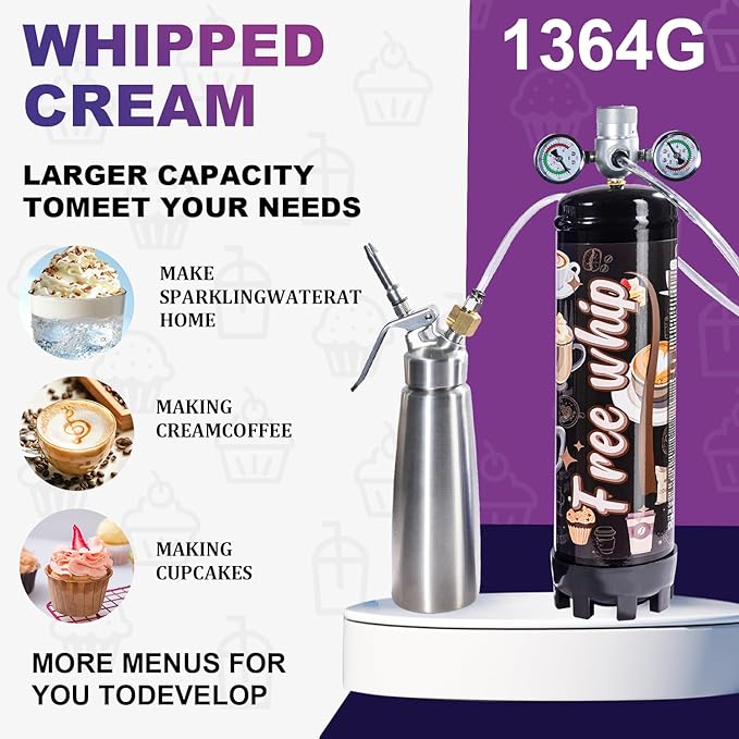 1364g Whipped Cream Charger 2.2L Whip Cream Charger Cartridges Whip Cream Charger Cylinder Food Grade Original Flavor (99.99% purity gas) 1-Pack