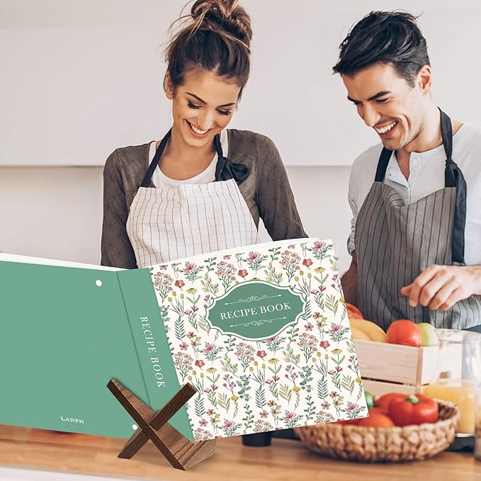 Lanpn Recipe Binder 8.5x11 3 Ring Kit, Blank Organizer Recipe Binder Waterproof Cookbook to Write in Your Own Recipes with 60 Plastic Sleeves,116 Recipes, Dividers,Labels & Stickers, Green